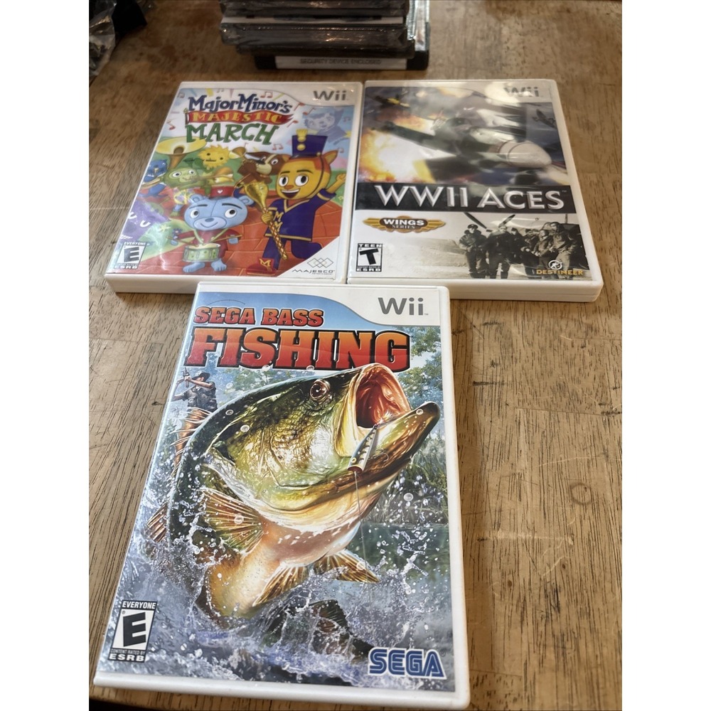 Nintendo Wii Video Games Lot of 3 Sega Bass Fishing WWII Aces Major Minor NTSC